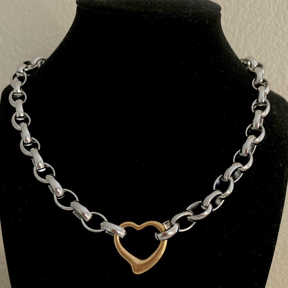 🌟 Chunky Stainless Steel Heart Pendant Necklace